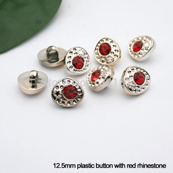 

300pcs/lot 12.5mm plastic sewing button gold with red rhinestone dress coat buttons free shipping BT069