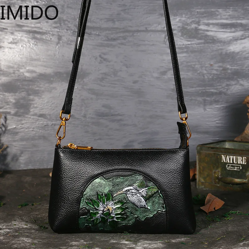 IMIDO 2019 винтажная кожаная женская сумка на одно плечо Диагональная Сумка большой