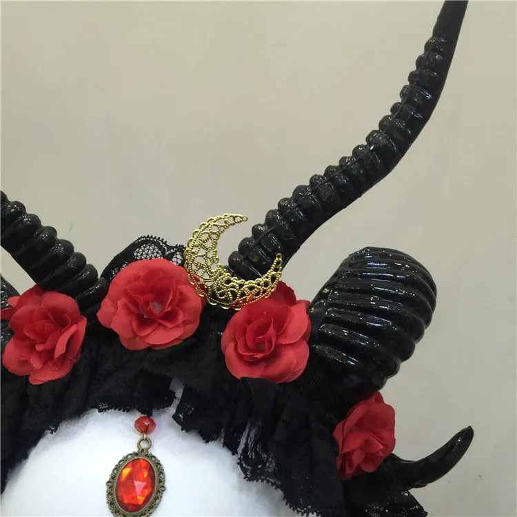 Gothicpunk Ram ободок с рогом с Луной стимпанк аксессуары для волос Роговая повязка с цветами рога головной убор аксессуары для волос