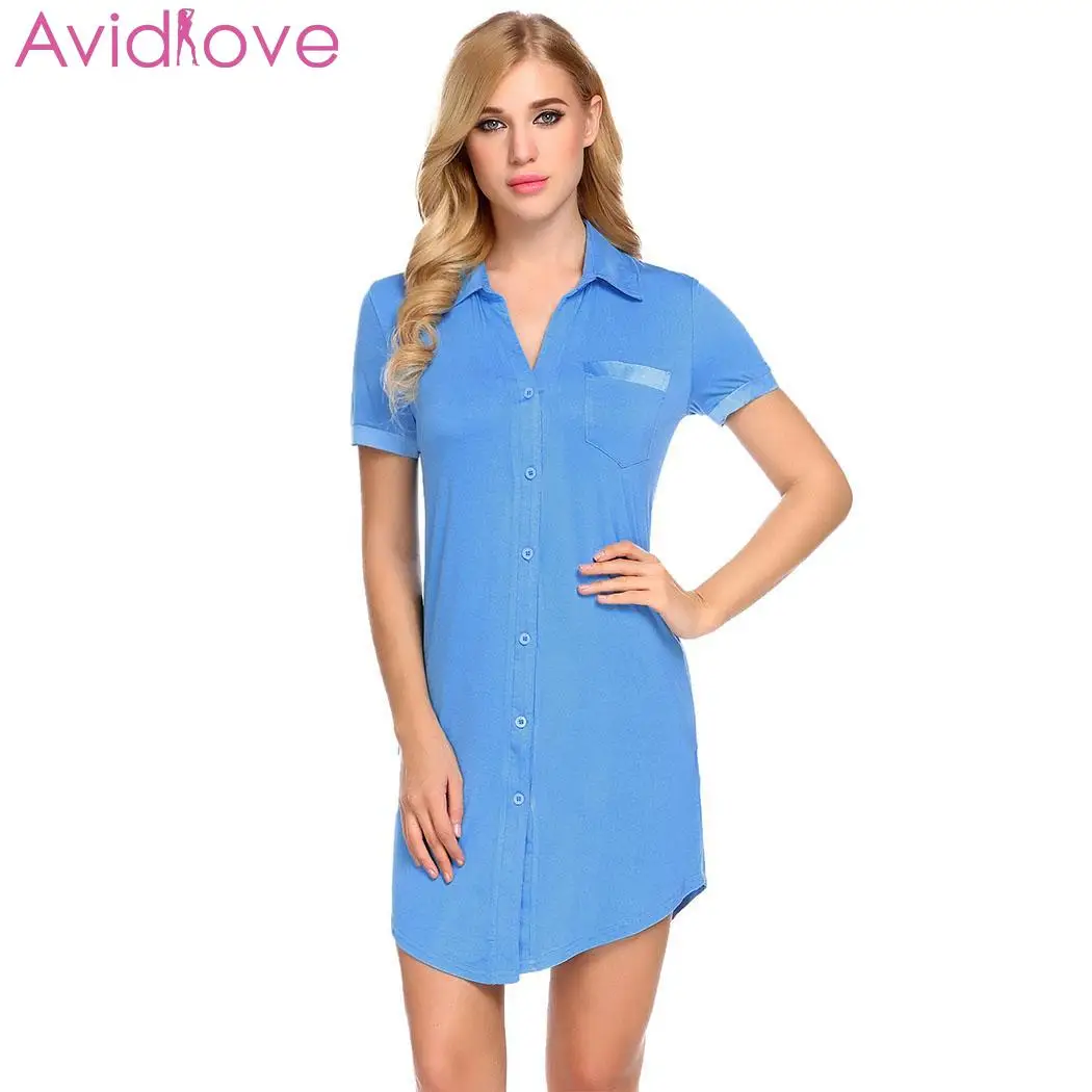 Avidlove летняя ночная рубашка для женщин сексуальное короткое платье на пуговицах