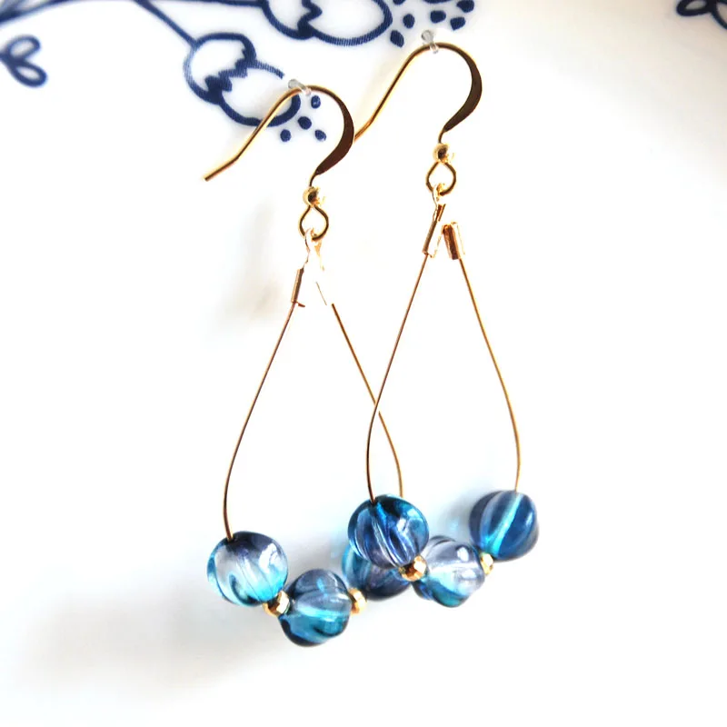 Серьги Подвески ручной работы в форме слезы золотого цвета серьги подвески