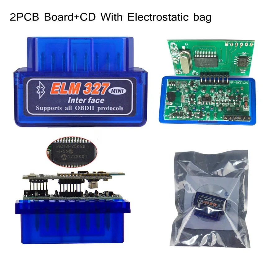 

2-слойный чип V1.5 PIC18F25K80 ELM327 Bluetooth V1.5 с автоматическим считывателем кодов Super MINI ELM 327 работает Android Symbian двойная печатная плата