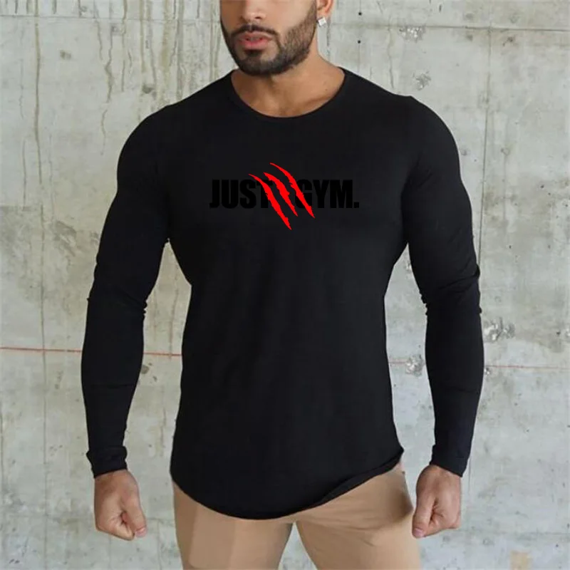 2021 Spring Men Running Cotton Long Sleeve T-shirt Gym Fitness Training T shirt Male Jogging Workout Slim Tees Tops Sportswear | Спорт и