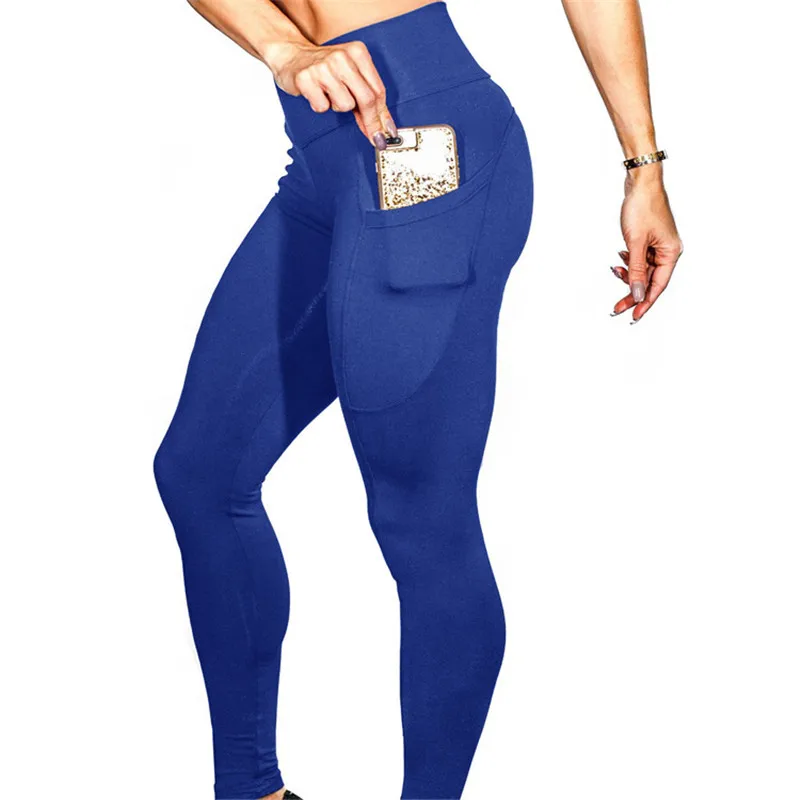 New Pockets Leggings for Women 2019 Stretch Hip Push Sport Solid Legging Ladies Gym Pants Plus Size Trousers Black Red Blue Red