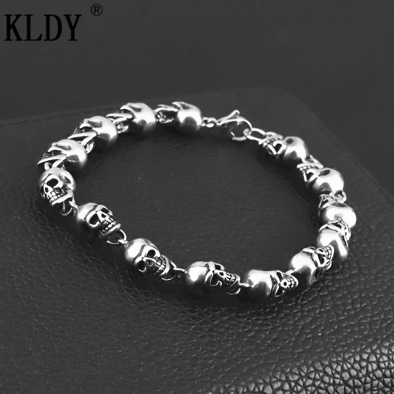 KLDY браслет с черепом из нержавеющей стали браслеты цепочкой для мужчин панк