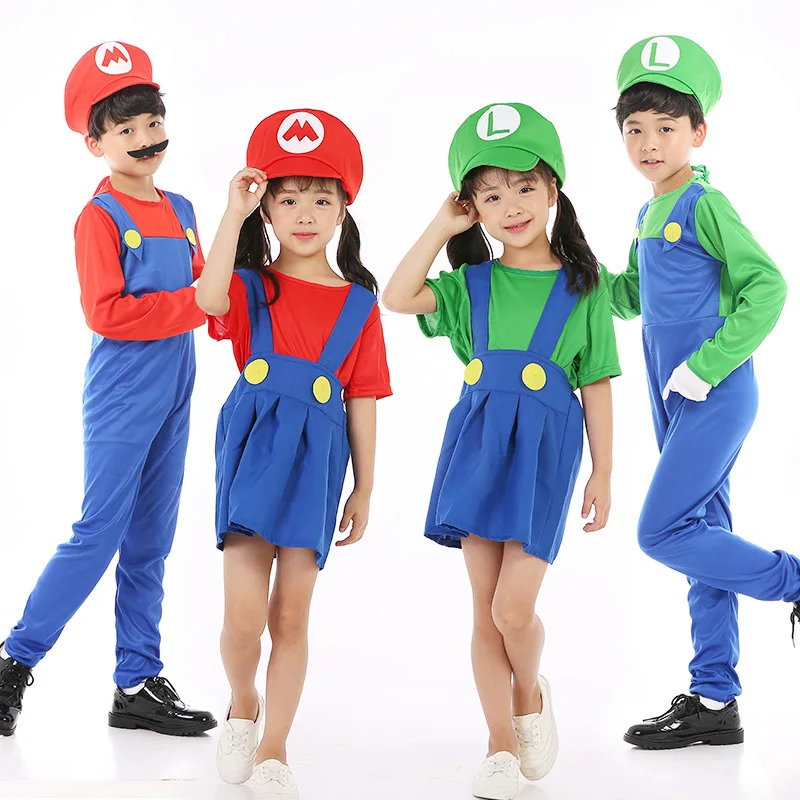 Супер Марио костюм Дети Super Mario Luigi костюм Косплэй костюм для девушки для хеллоуина для детей мальчиков Карнавальная одежда для вечеринки костюм