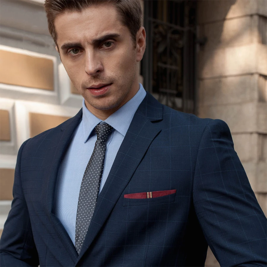 Classic Plaid Men's Suits England Style Dress Slim Fit Wedding Business Suits For Men Two Button 2 Piece Formal Casual Suit Man