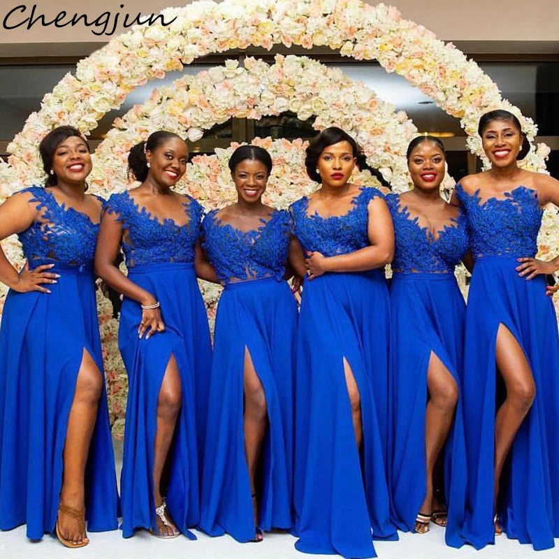 Chengjun королевский синий с высоким разрезом в пол бисерные сексуальные