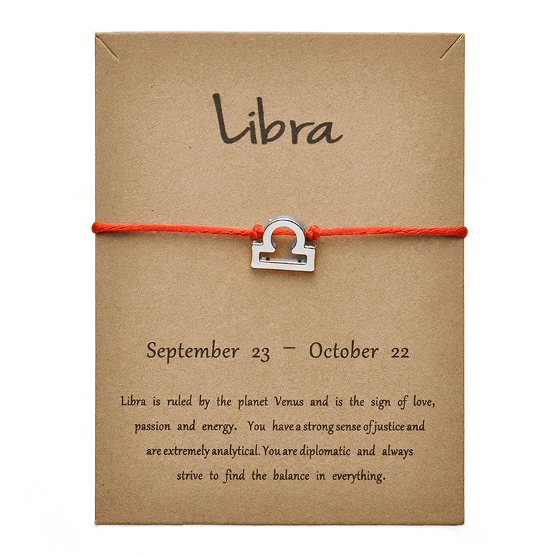 RED Silver Libra Красные цвета золотые карты модные ювелирные изделия 12 созвездия зодиака тканый браслет браслеты для женщин - Окраска металла: RED Silver Libra
