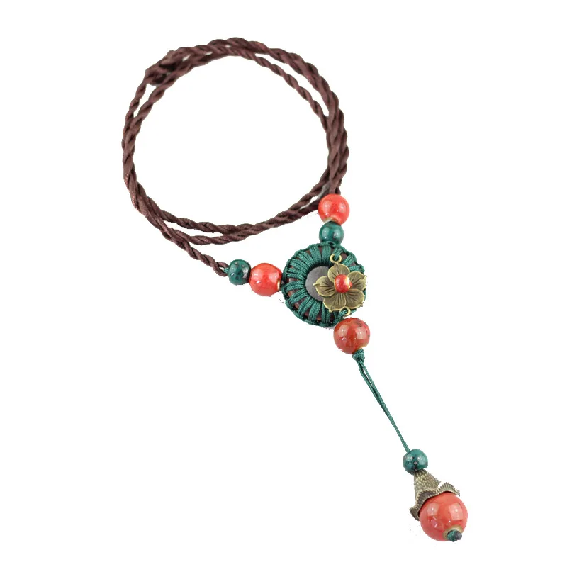 

12 Pieces/Lot Statement Necklace Women Ethnic Rope Chain Ceramic Beads Alloy Flower Long Tassel Necklaces Sweater Accessories