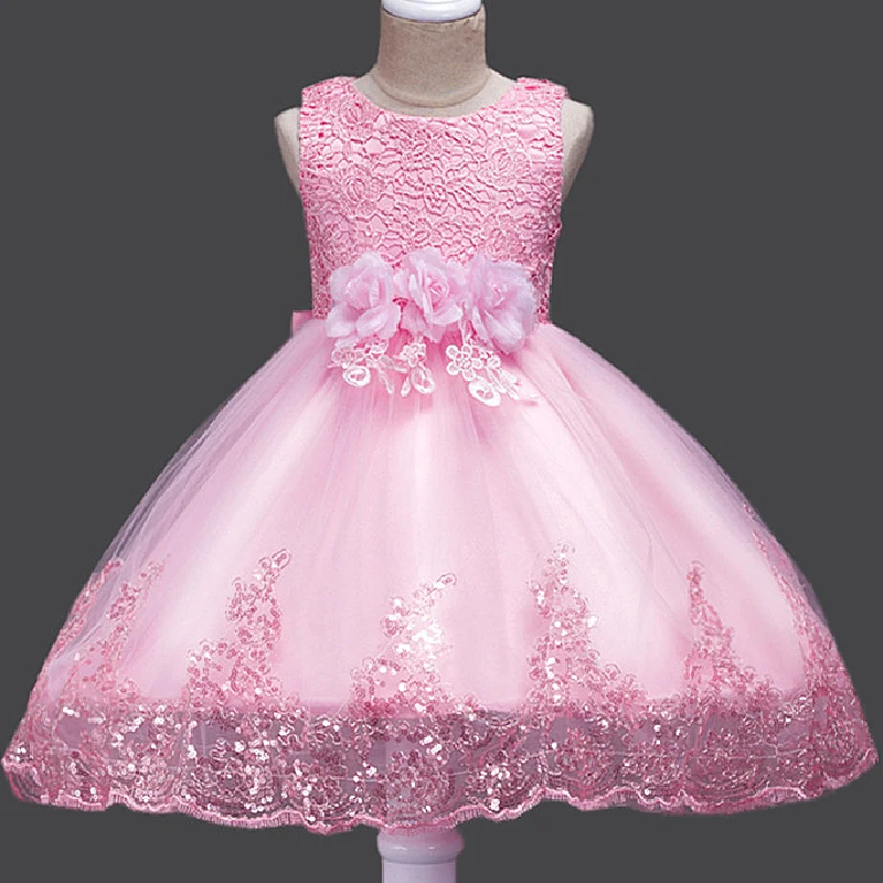 Lace Sequins Formal Evening Wedding Gown Tutu Princess Dress Flower Girls Children Clothing Kids Party for Girl Clothes | Детская одежда