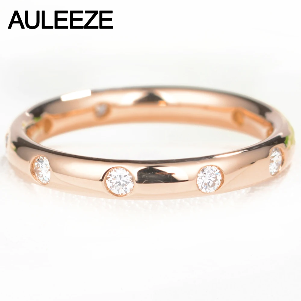 

AULEEZE Classic 18K Gold Real Diamond Wedding Anniversary Band 750 Rose Gold 0.2cttw Diamond Rings For Women Ladies Ring Jewelry