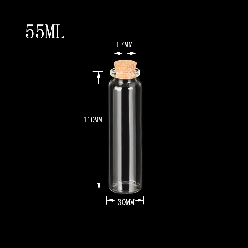 55ml Мини-бутылка с пробковой пробкой 10 мл 15 мл 20 мл 25 мл 30 мл 40 мл 55 мл стеклянные банки идея для свадьбы маленькие бутылки желаний подарки 24 шт - Цвет: 55ml