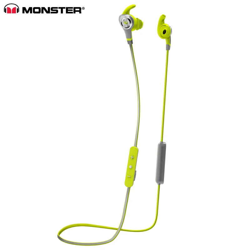 green Оригинальные наушники-вкладыши Monster Isport Intensity, защищающие от пота, беспроводные Bluetooth наушники с микрофоном, стерео пульт дистанционного управления басами - Цвет: green