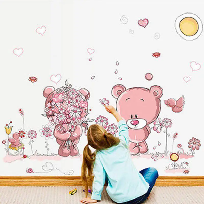 Съемный Милая пара медведь Наклейки на стену Книги по искусству наклейка стене