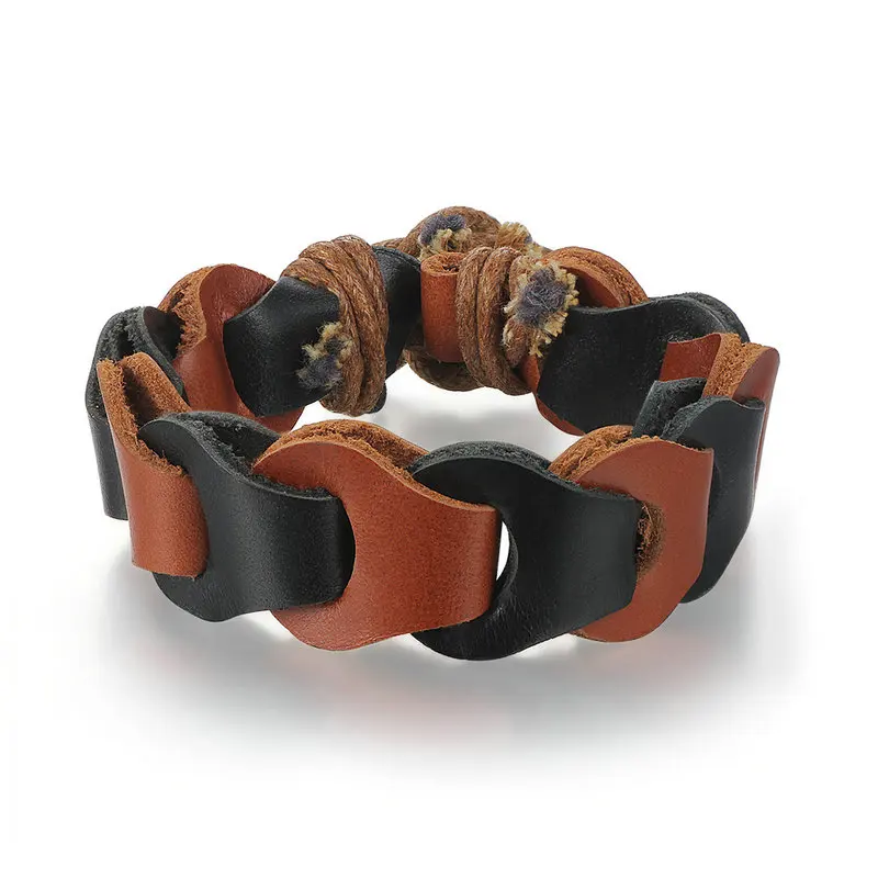 Панк коричневый черный кожаный браслет для мужчин Веревка Сеть Wrap Браслеты