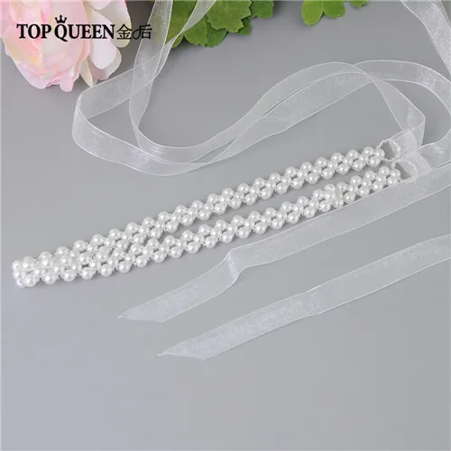 white TOPQUEEN S34 Свадебные ремни украшенные ремни для платьев подружки невесты женские жемчужные свадебные Ремни с бисером для выпускных платьев - Цвет: white