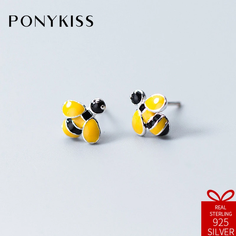 

Ponykiss Мода S925 стерлингового серебра минималистский модные пчелы Симпатичные серьги-гвоздики Для женщин ювелирных аксессуаров День рождени...