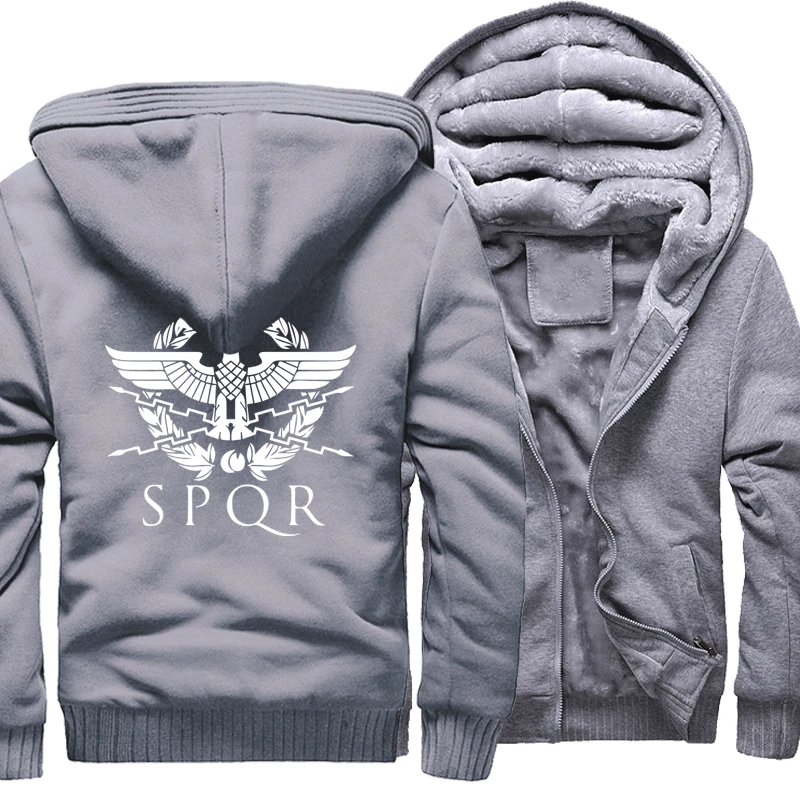 Winter Thicken Hoodies Men SPQR Roman Gladiator Imperial Golden Eagle Printed Homme Hooded Sweatshirts Casual Harajuku Male Tops - Цвет: gray 5