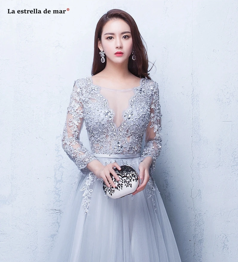 Vestidos para boda invitadas2019 новые кружевные Длинные рукава A Lina богемные серебряные Бордовые Платья для подружки невесты с шлейфом для свадебной вечеринки