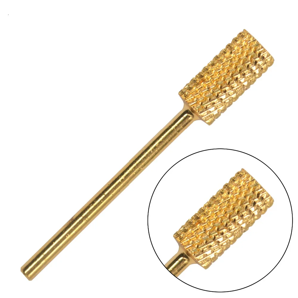 1 шт. золотистого карбида Гладкий Топ заусенцев сверло для ногтей битовое