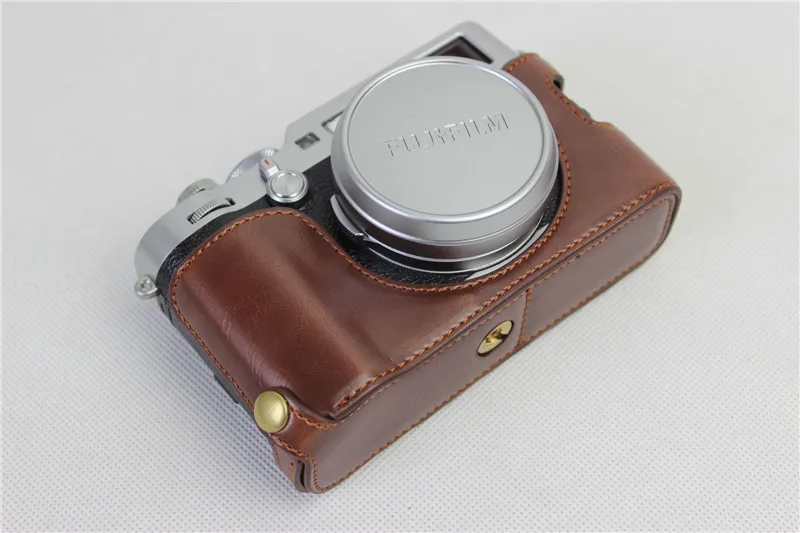 Чехол для камеры из искусственной кожи для Fujifilm X100F X100-F, чехол на половину сумки, дизайн с открытой батареей, 3 цвета, черный, кофейный, коричневый