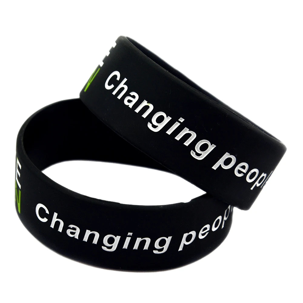 

25PCS Changing Peoples Lives Silicone Bracelet 1 Inch Wide Black Debossed Logo