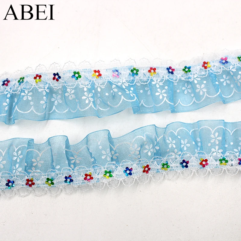 Детская кружевная лента из голубой органзы длина 3 см ширина 10 ярдов для
