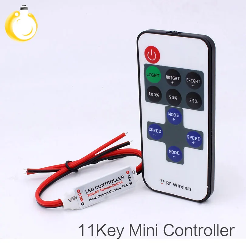 DC24V 11keys мини Беспроводной RF 5 V один Цвет регулятор освещенности с дистанционным