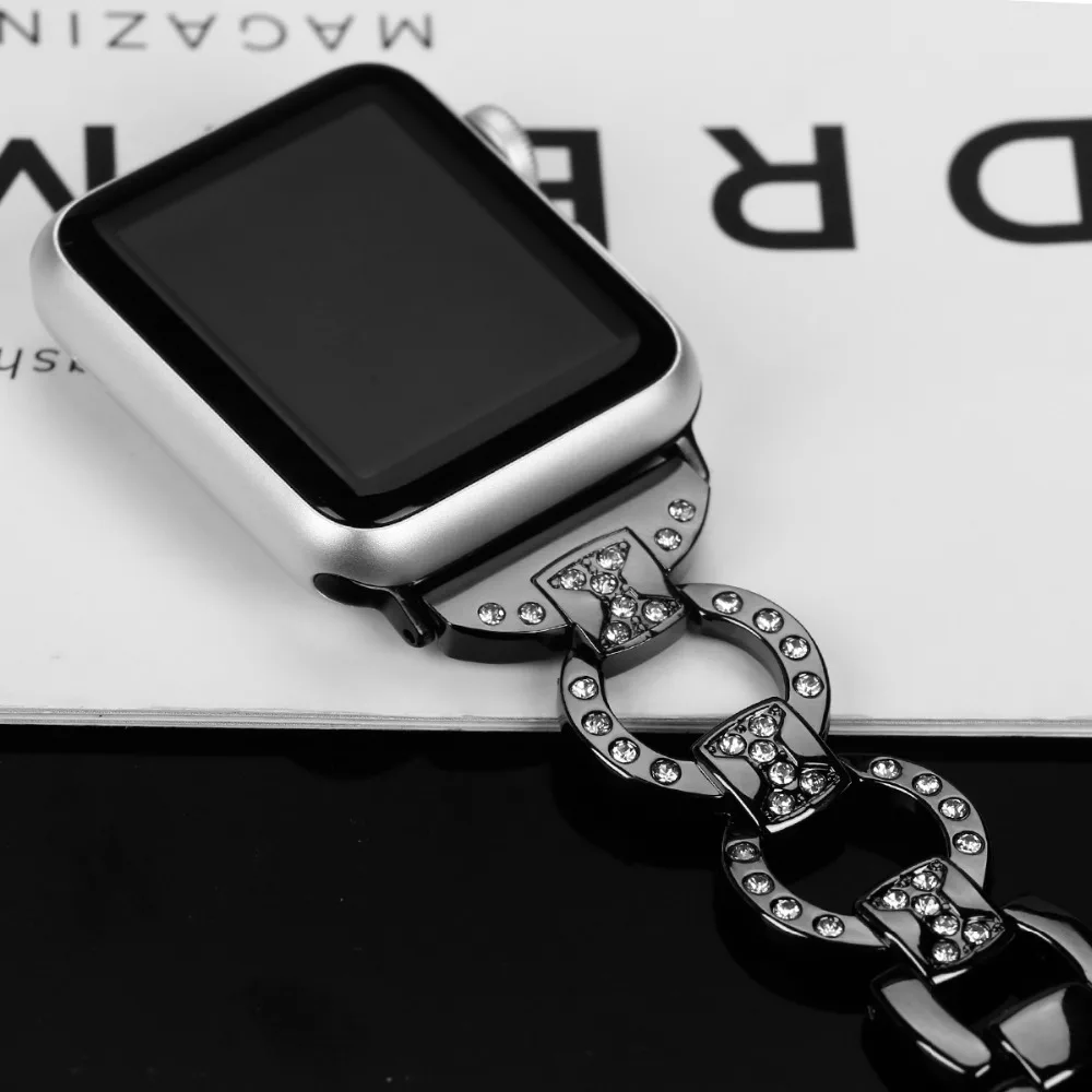 Bling Ремешок для наручных часов Apple Watch, версии со стразами Стразы Нержавеющая сталь металлический ремешок для наручных часов iWatch, 4/3/2/1 браслет ремешок 82003