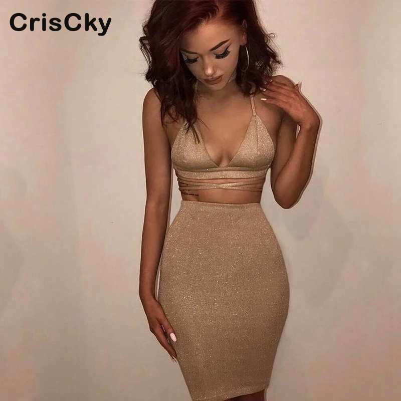 CRISCKY/лето 2019 сексуальный комплект из двух предметов женский короткий топ с