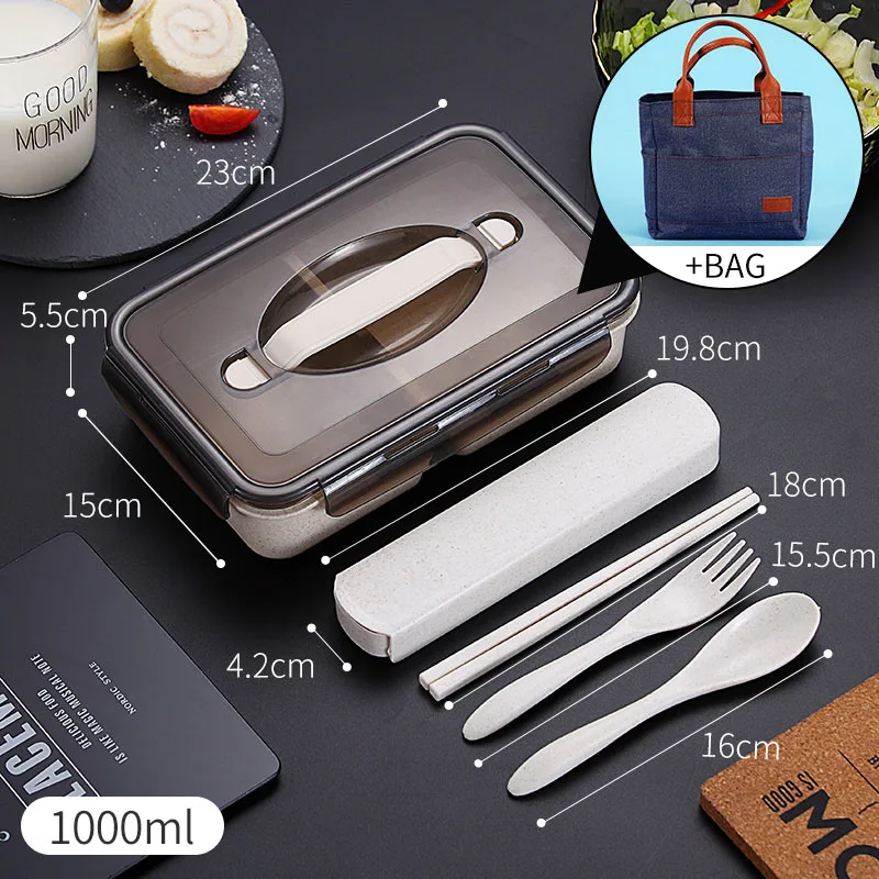 Khaki Bag Tableware VandHome, японский детский Ланч-бокс, микроволновая печь, Bento box с отделениями, портативный, пшеничная солома, Bento, Ланч-бокс, контейнер для еды - Цвет: Khaki Bag Tableware