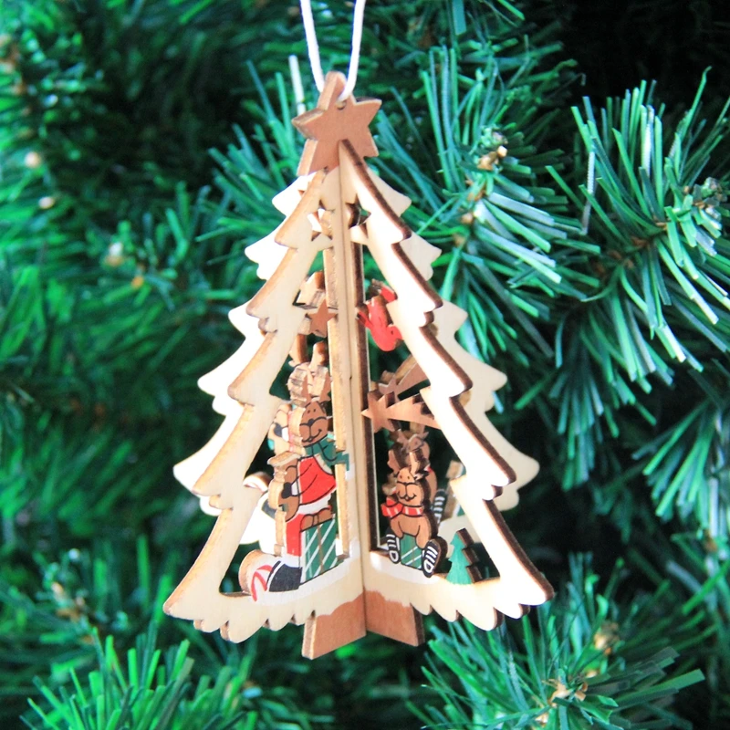 3 комплекта DIY Творческий 3D Tree & Star и сердце рождественские деревянные Подвески