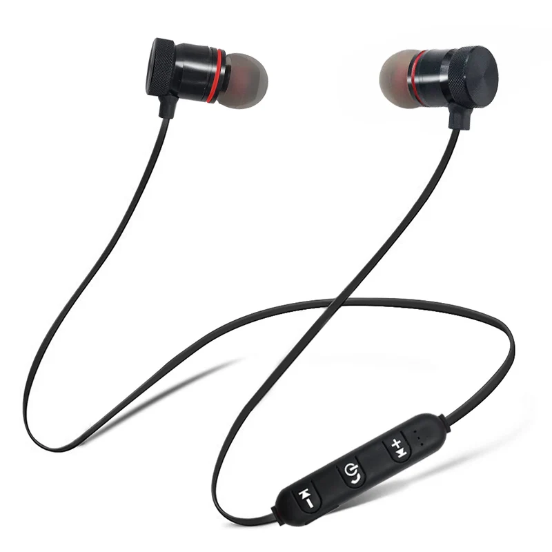 Black Bluetooth, беспроводные наушники, спортивные, для бега, стерео, магнит, наушники с микрофоном, магнит, металлические наушники, гарнитура для iPhone - Цвет: Black