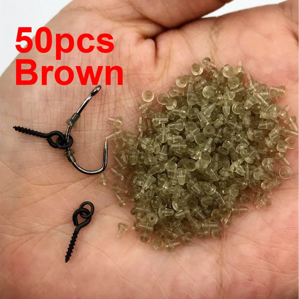 Brown 50pcs Hyaena 50 шт. крюковые упоры бусины рыболовные аксессуары фиксатор для приманки коричневый черный прозрачный зеленый для волос рыболовные снасти для ловли карпа - Цвет: Brown 50pcs