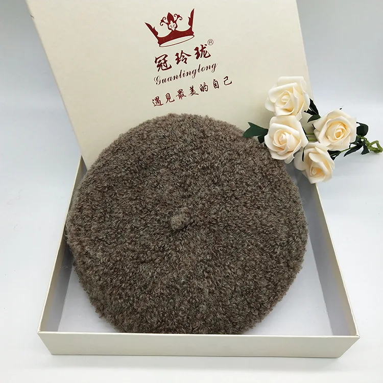 brown VISROVER alplaca женский шерстяной берет Женская вязаная шапка весна осень зима однотонная шляпа наивысшего качества Женская Boina - Цвет: brown