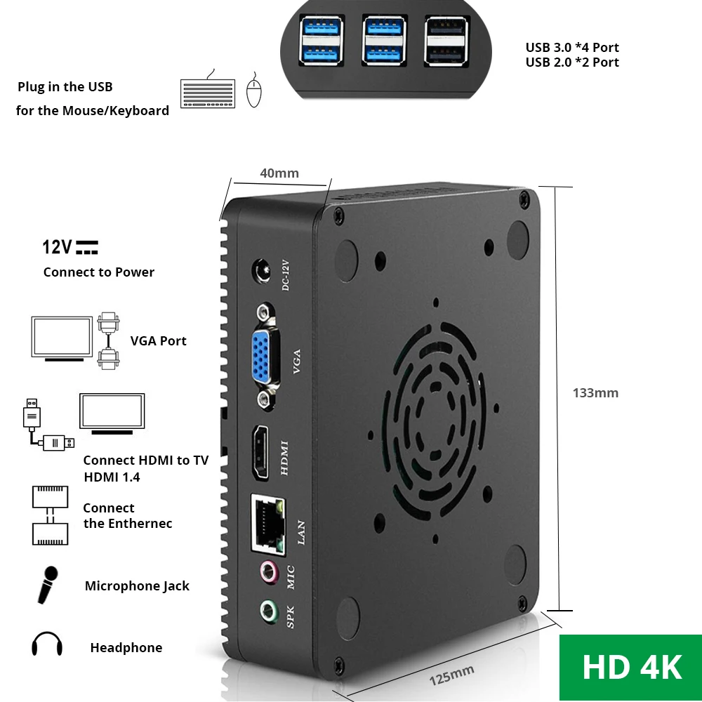Xcy безвентиляторный мини ПК компьютер Windows 10 Core i5 4200Y двухъядерный wifi HDMI VGA HTPC ноутбуки микро настольные компьютеры неттоп NUC USB 3,0