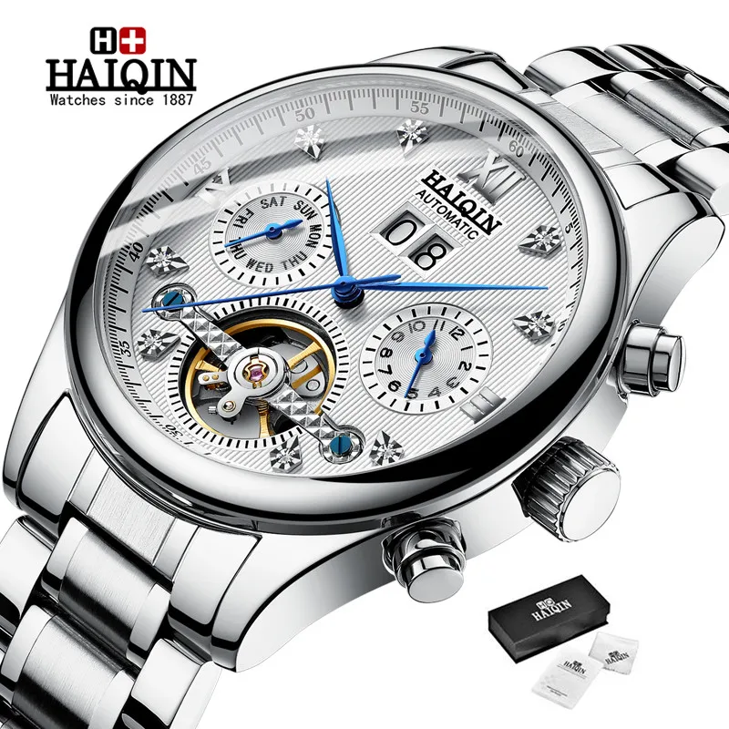 Часы наручные HAIQIN Мужские автоматические механические брендовые Роскошные