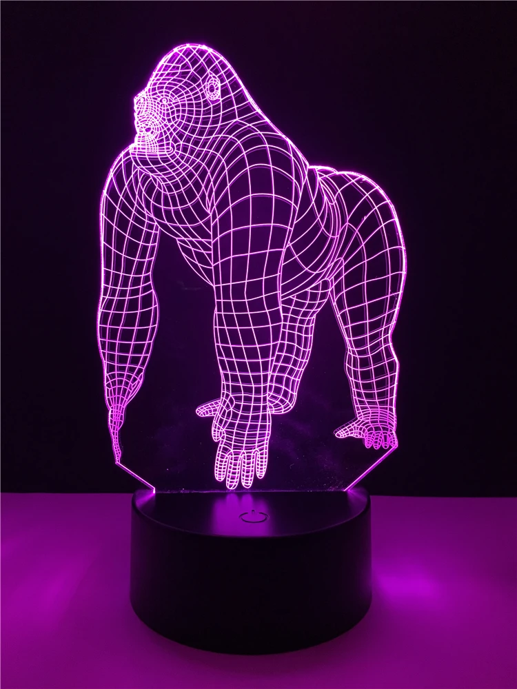 3D иллюзия Orang Gorilla Chimpanzee Хэллоуин оптическая LED USB красочная настольная ночник