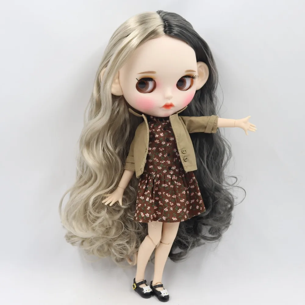 Ледяная фабрика blyth кукла 1/6 bjd белая кожа сустава тела серые и серебряные волосы, новое матовое лицо резные губы 30 см BL8800/9016