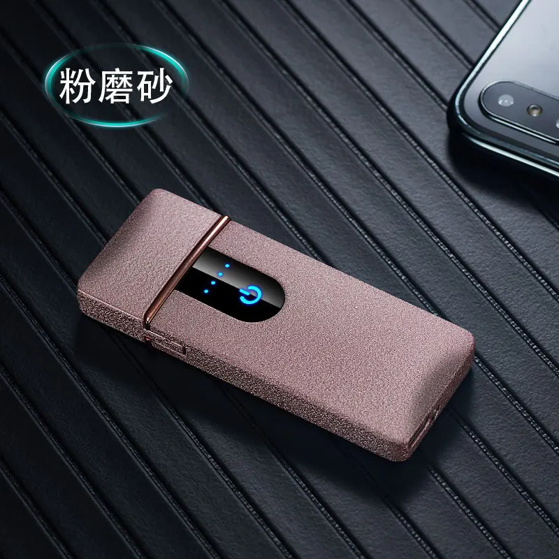 Matte Pink Перезаряжаемая Электронная зажигалка сенсорный выключатель электрическая зажигалка для сигарет мини ветрозащитные беспламенные USB катушки зажигалки - Цвет: Matte Pink