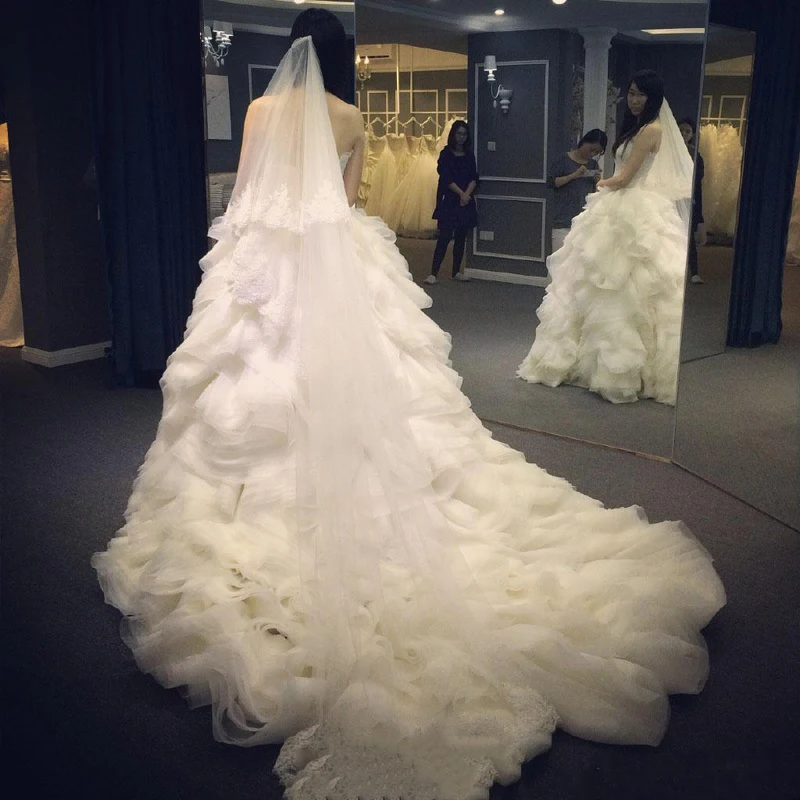 Haute Couture Robe de mariee Свадебные платья с рюшами и оборками свадебные без бретелей на