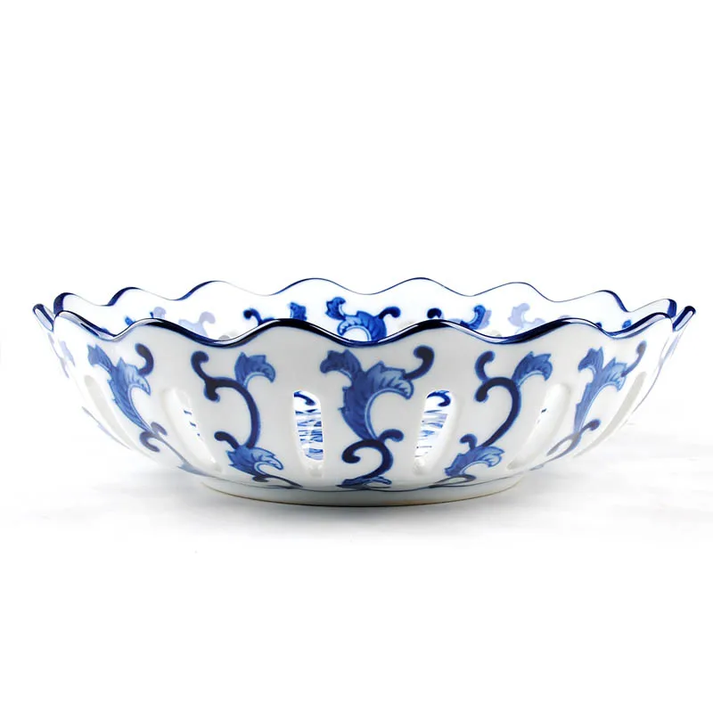 Jingdezhen Ceramics Pierced Chinese style Classical Fruit Bowl Handpainted Blue and White Porcelain Arts Crafts Snack Plate | Дом и сад