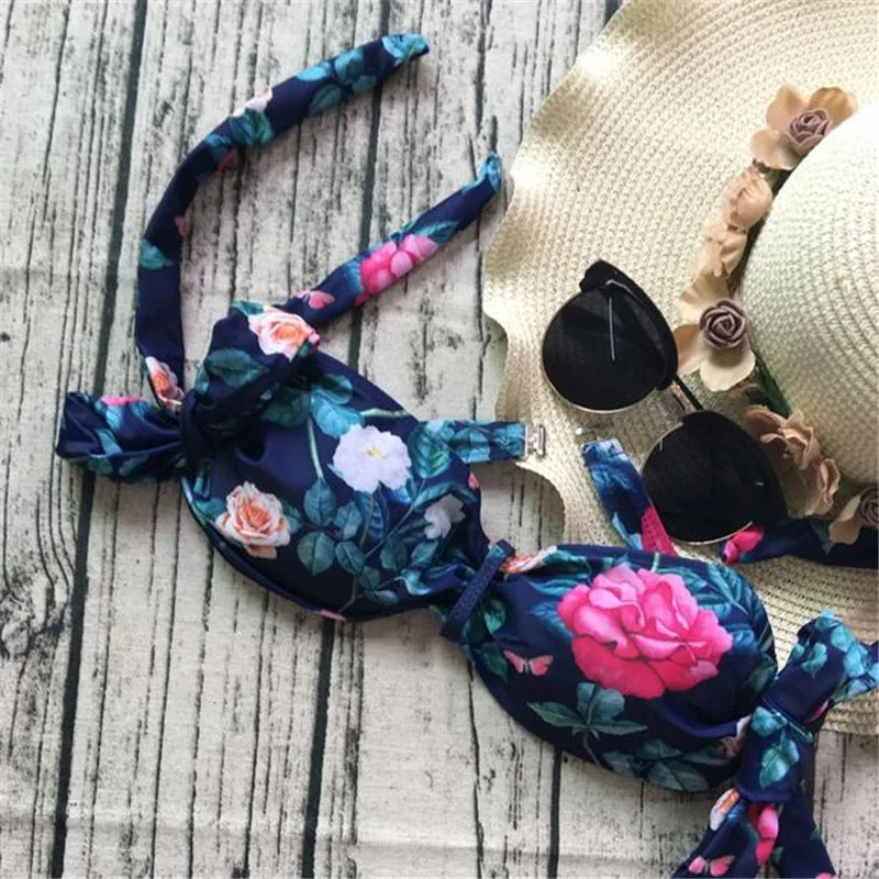 Neploe с цветочным принтом комплект бикини Для женщин пикантные открытыми плечами