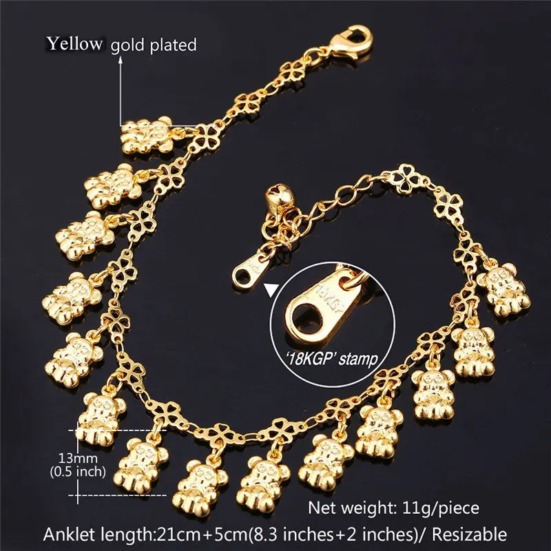 Женский браслет Collare Золотой/Серебристый на щиколотку с милым медведем оптовая