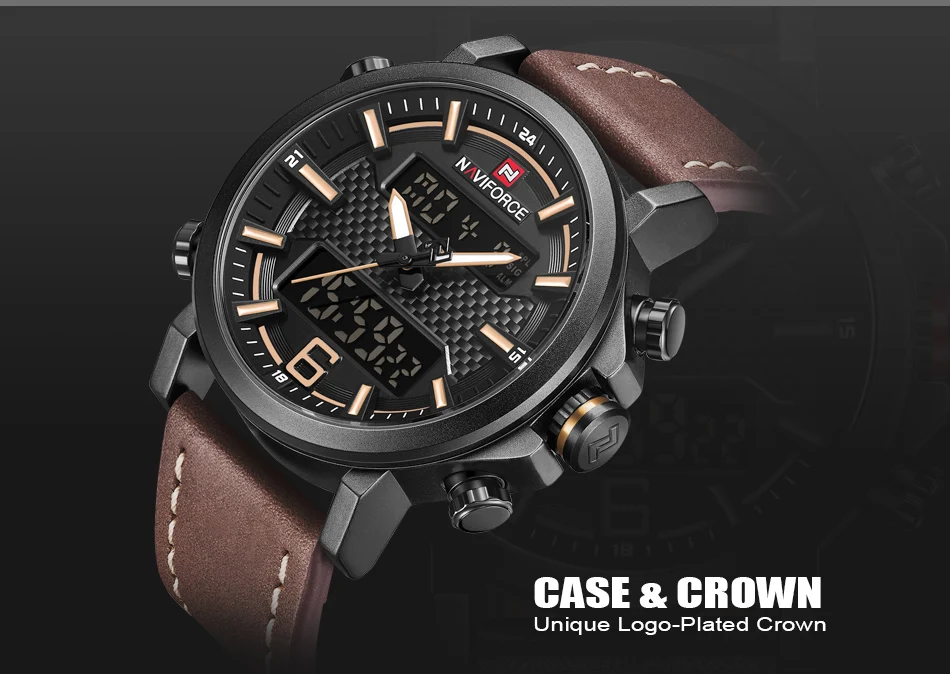 Relogio Masculino NAVIFORCE для мужчин спортивные роскошные модные часы бренд Кварцевые Цифровой Кожа водостойкий Военная Униформа наручные часы