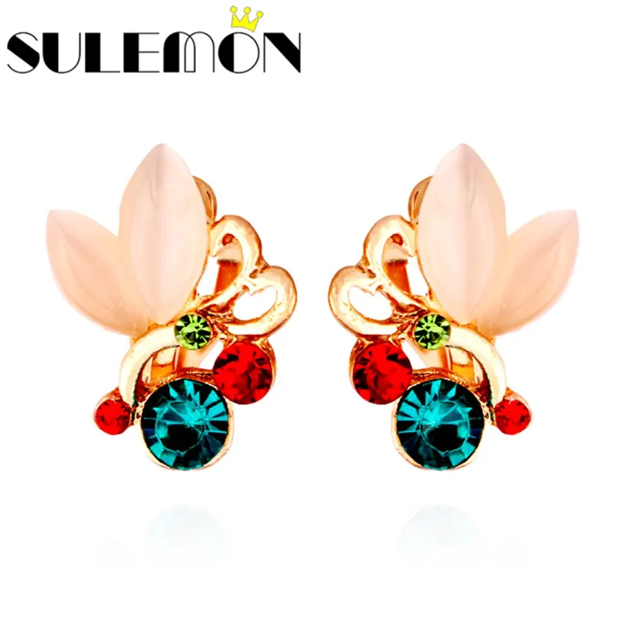Модные опаловые серьги-Ушная клипса сверкающие цветные стразы Элегантные цветы