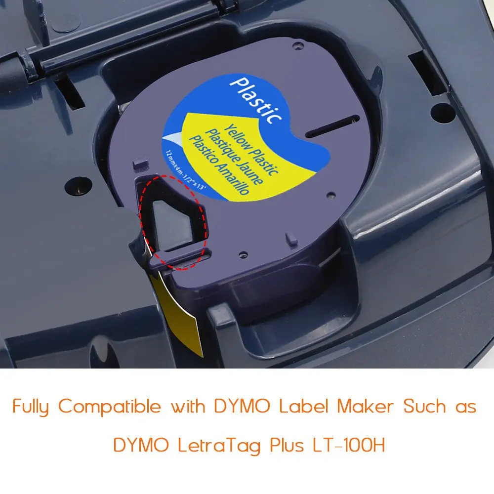 5 шт./лот DYMO 91202 совместимая с Letratag пластиковая лента 12 мм черная на желтой