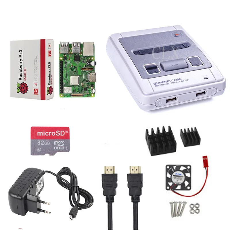 Чехол Retroflag SUPERPi J NESPi чехол + Raspberry Pi 3 Model B (plus) карта 32 ГБ мощность 5 В А теплоотвод