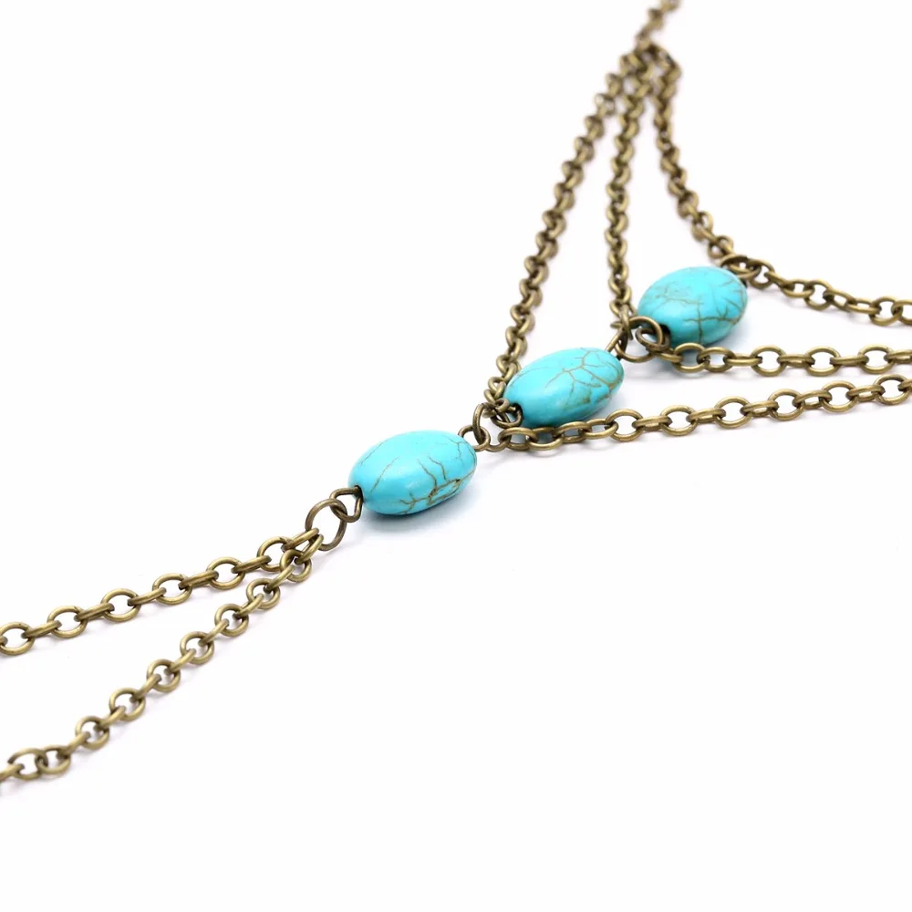 Vintage Turquoises Bracelet For Women Boho Multi Layer Link Chain Interweave Finger Bangle Summer Beach Fashion Jewelry | Украшения и